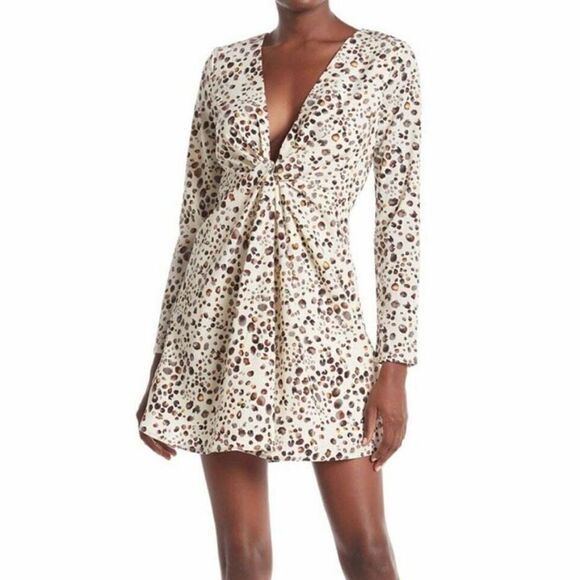 J.O.A. long sleeve deep v-neck leopard print mini dress size S - Picture 1 of 11